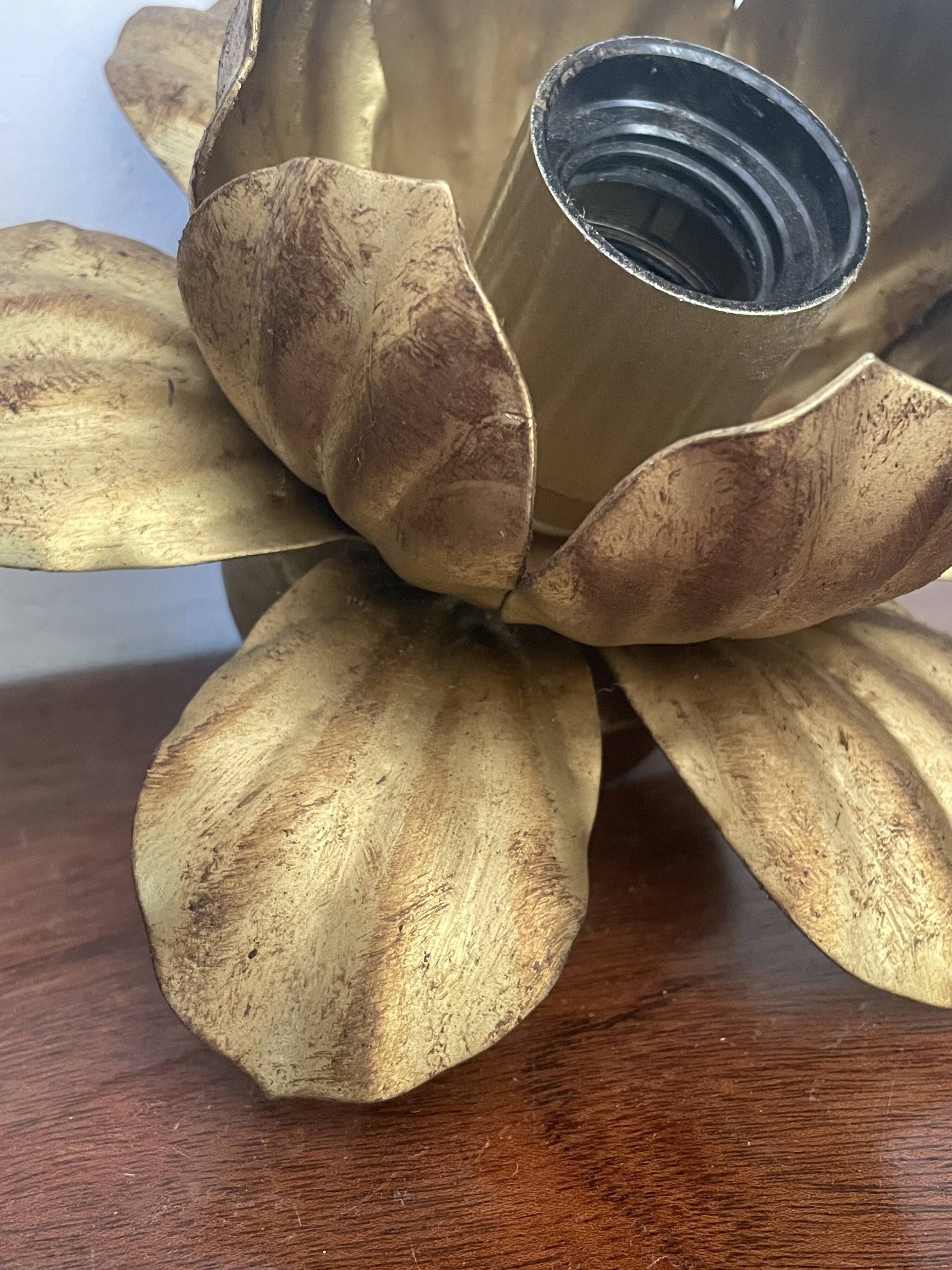 Pair of vintage gold metal flower wall lights