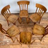 Série de 6 anciennes chaises bistrot en bois clair