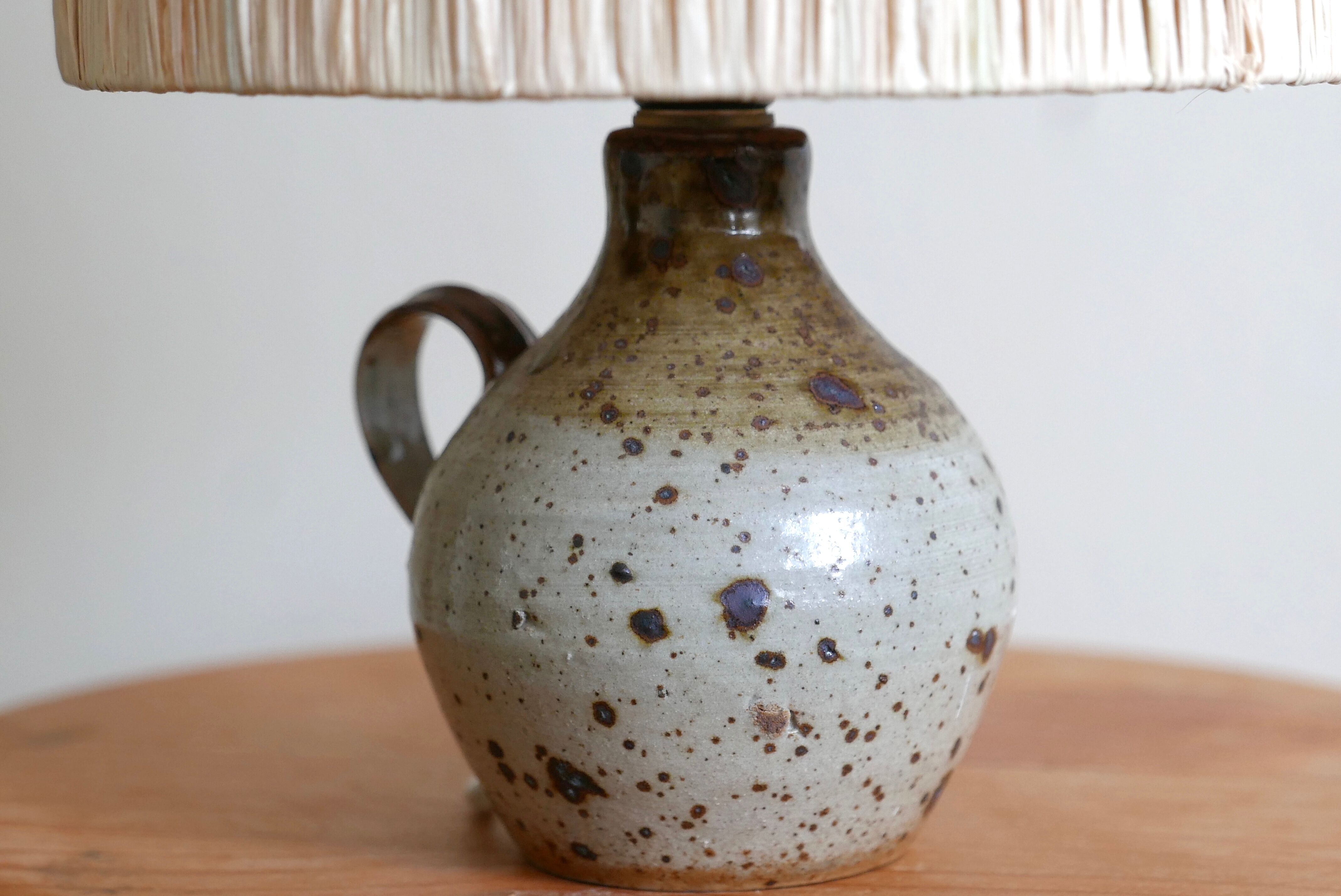 Sandstone lamp, raffia lampshade, 60s