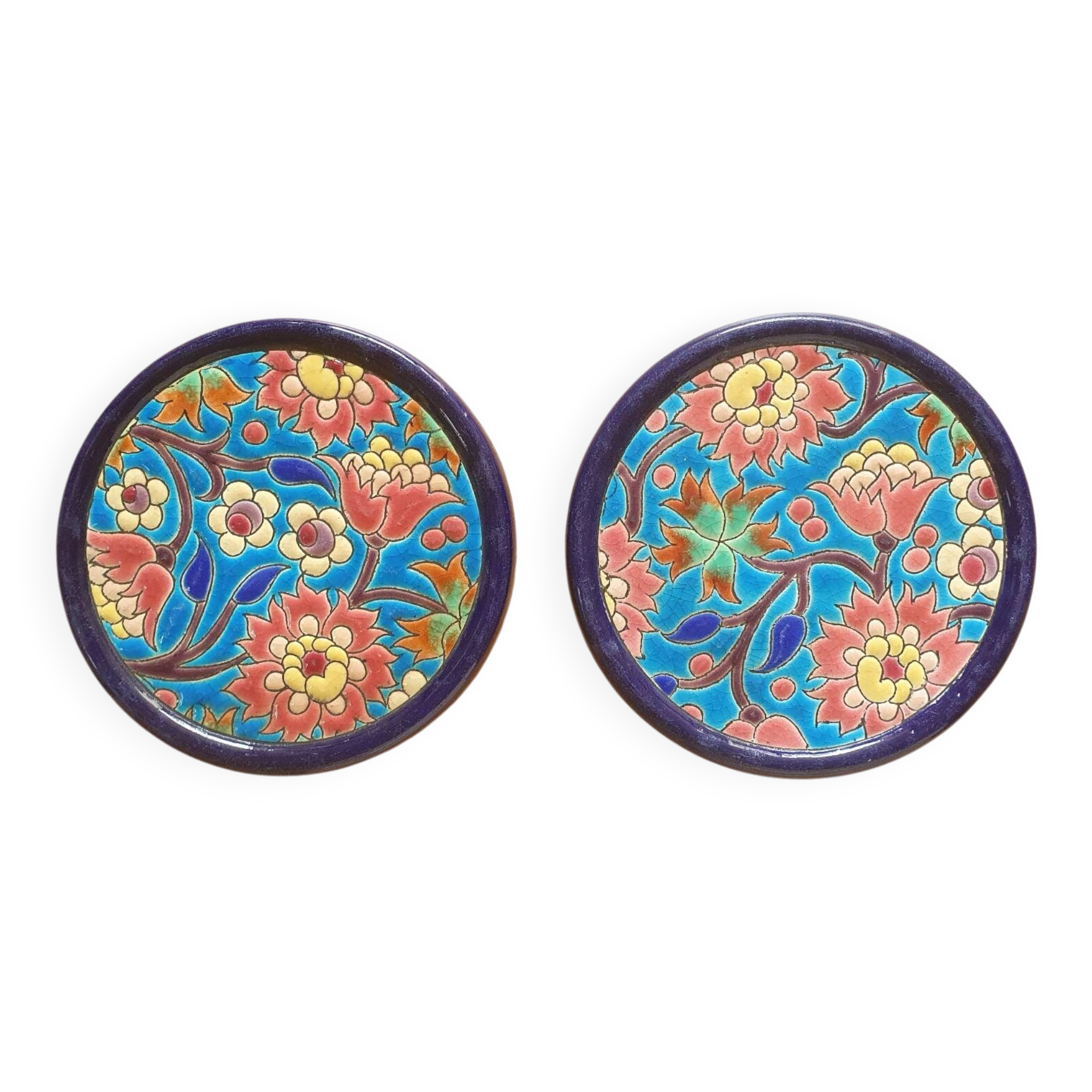 2 coasters in Longwy enamel