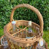 Large wicker bottle & glass basket