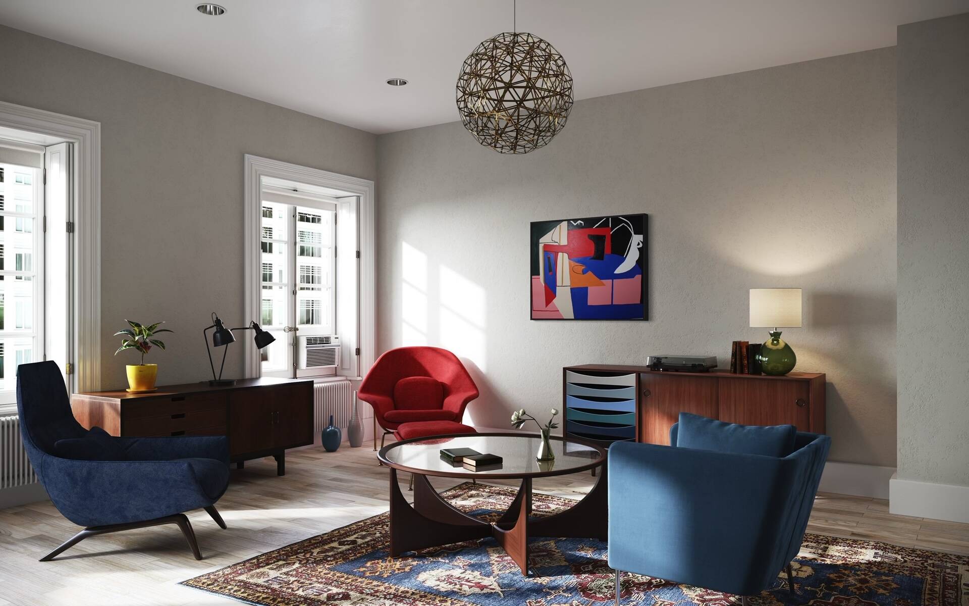 Peinture abstraite bleu cobalt géométrique par Bodasca