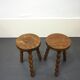 Pair of turned stools in brutalist style