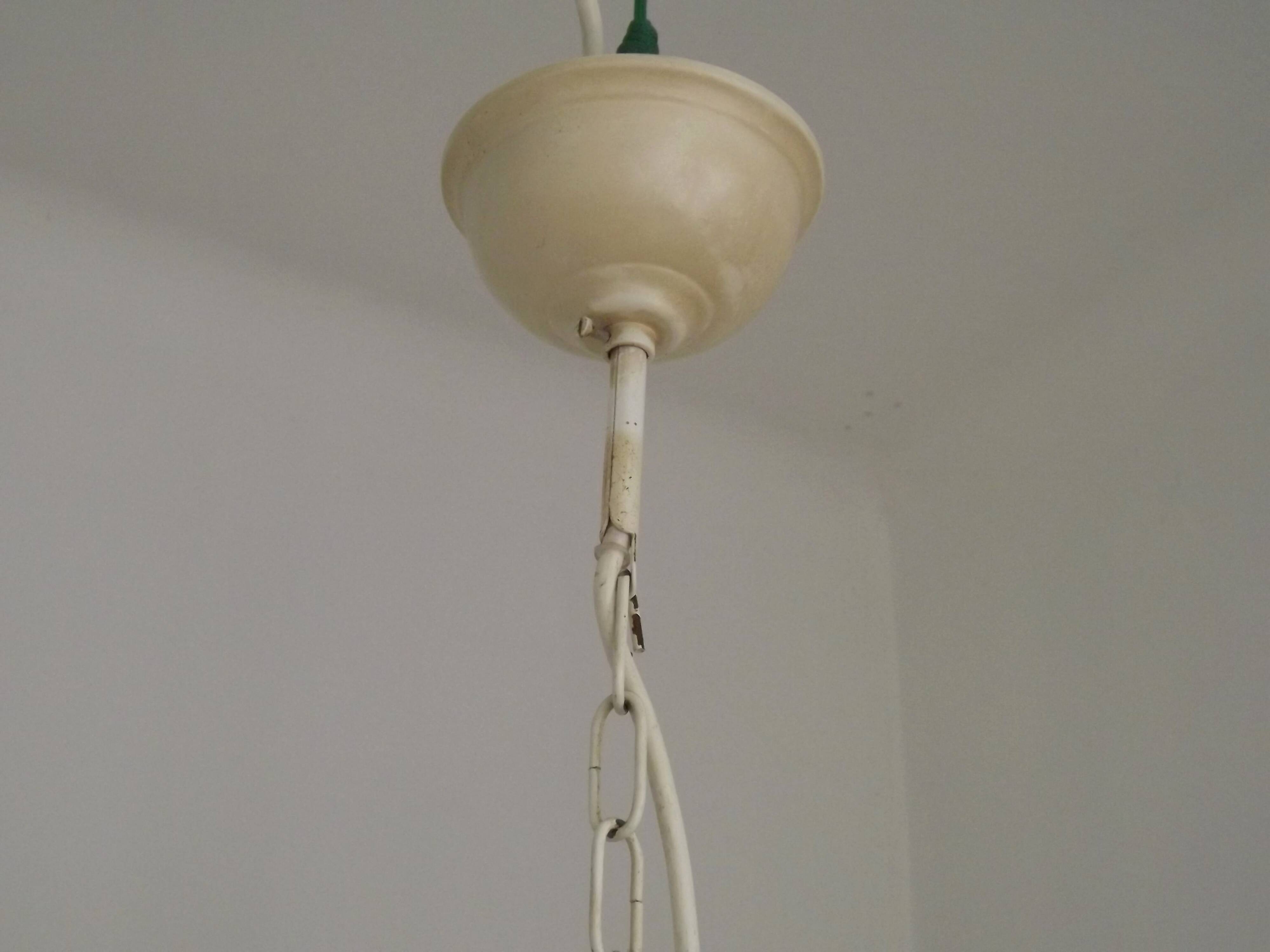 French Vintage Cream 3 Light Chandelier Green and Peach Leaves
