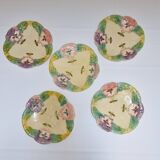 5 plates in hand-painted “faience d’art” slip