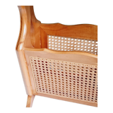 Side table with wooden and cane magazine holder