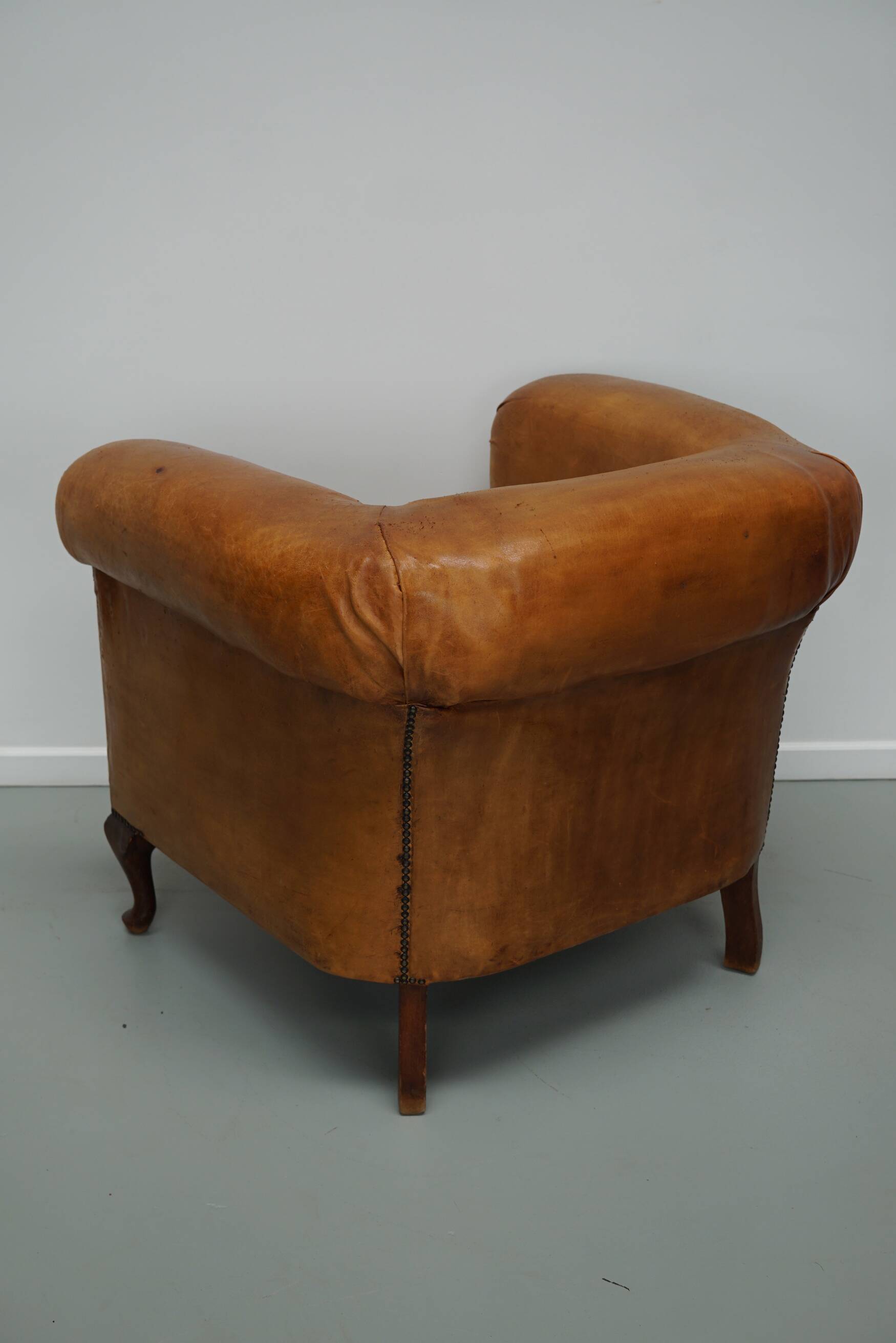 Fauteuil Club Vintage en Cuir Couleur Cognac, Pays-Bas