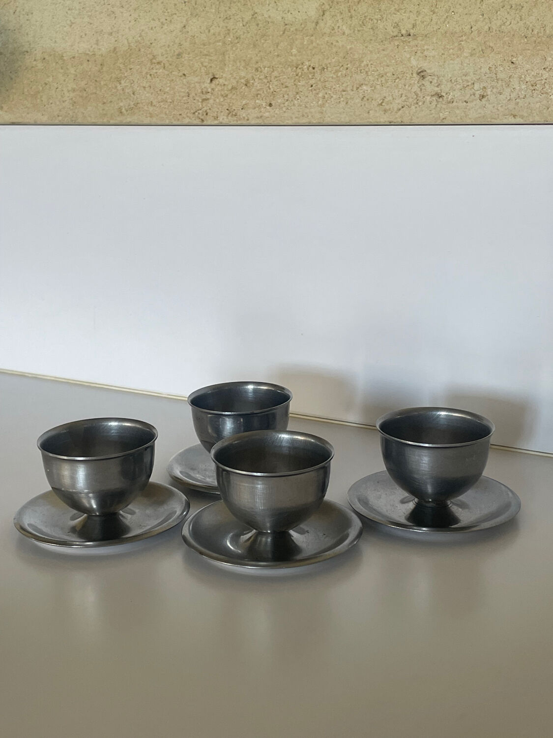 4 vintage stainless steel egg cups at 18%