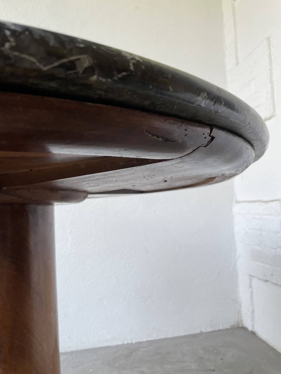 Empire walnut and marble pedestal table, late 19th century