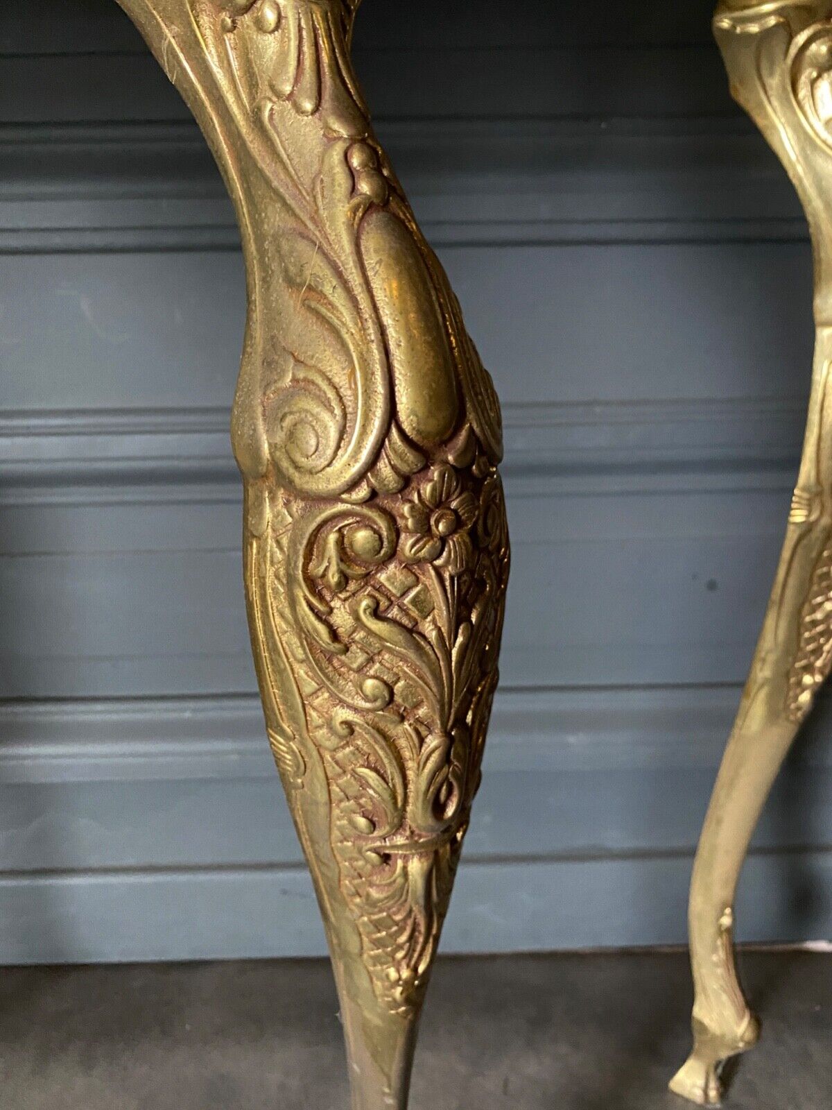 Gilded bronze console Louis XV style and its Mirror Mid-twentieth Marble