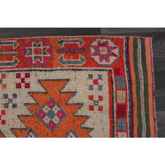 Vintage Turkish hand-knotted wool cotton beige runner rug  114x362