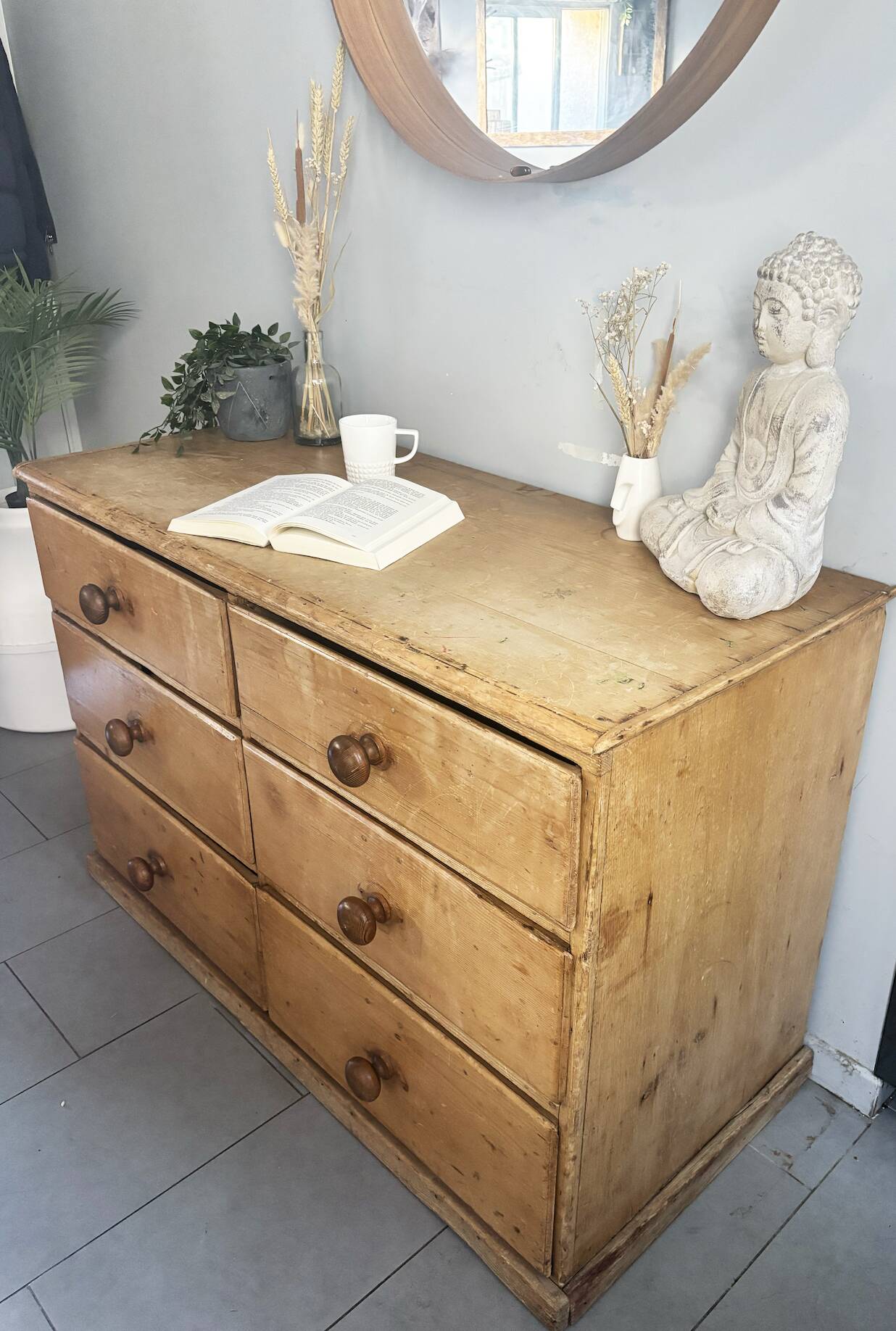 Vintage solid pine English trade counter furniture