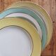 Vintage mismatched hollow plates mint & yellow