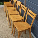 Set of 6 Baumann chairs, light beech, 1960