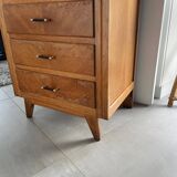 High chest of drawers with 5 drawers, vintage oak, 1950s