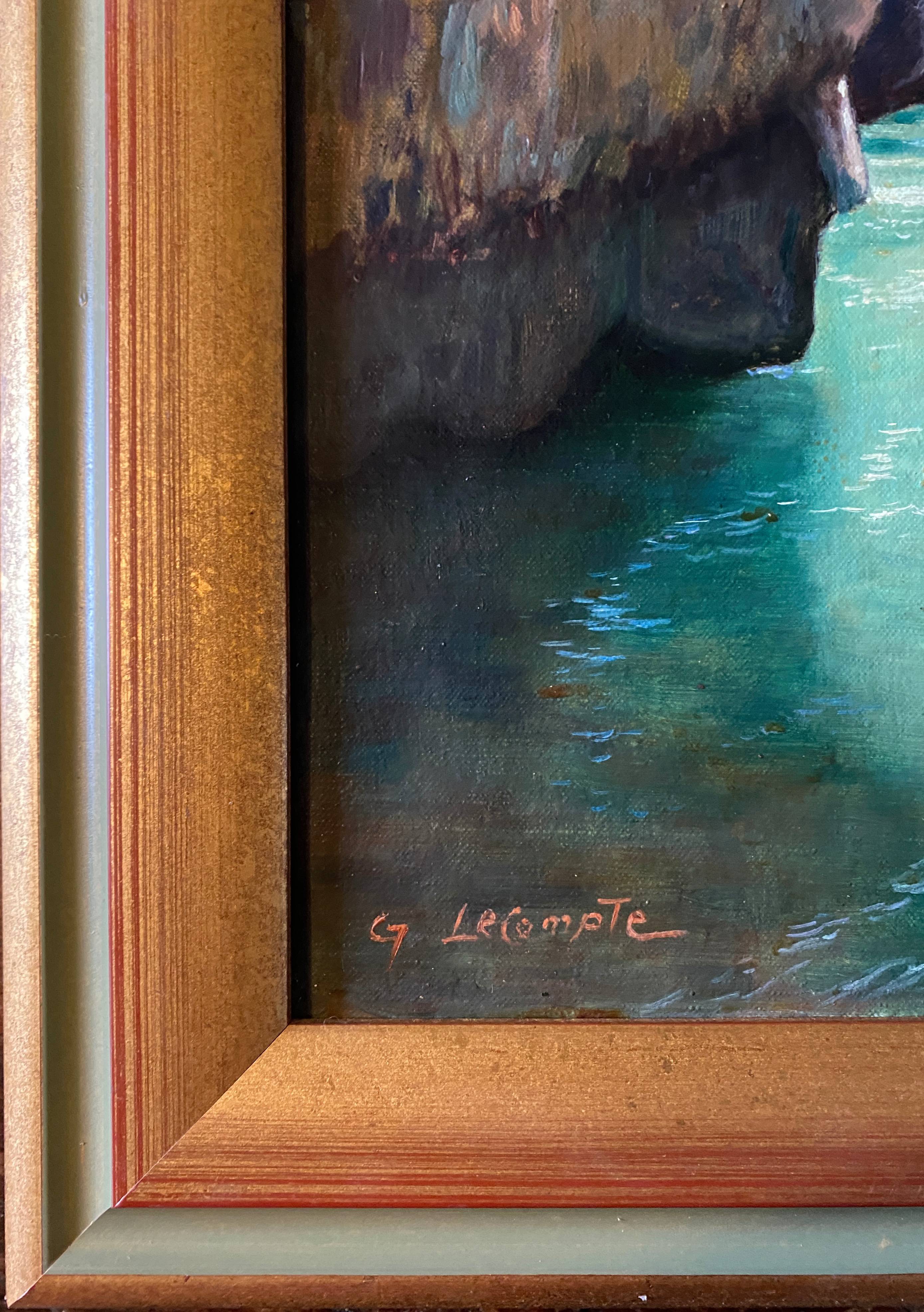 HST painting "Grand canyon of the Verdon Gorges" signed Lecompte + frame