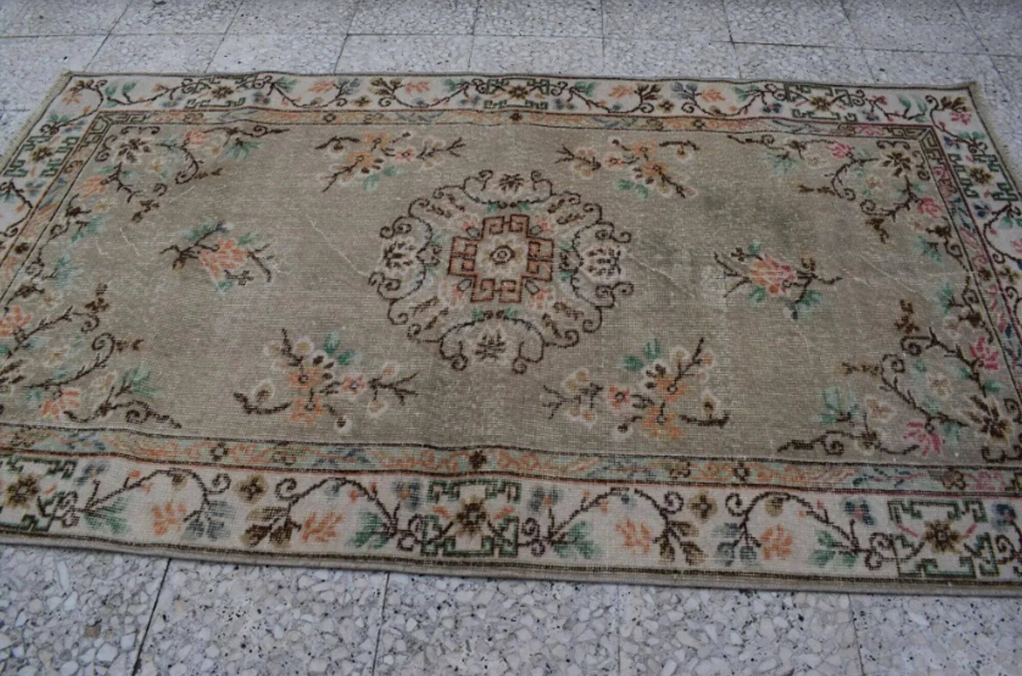 Vintage Turkish Oushak rug 114x208 cm