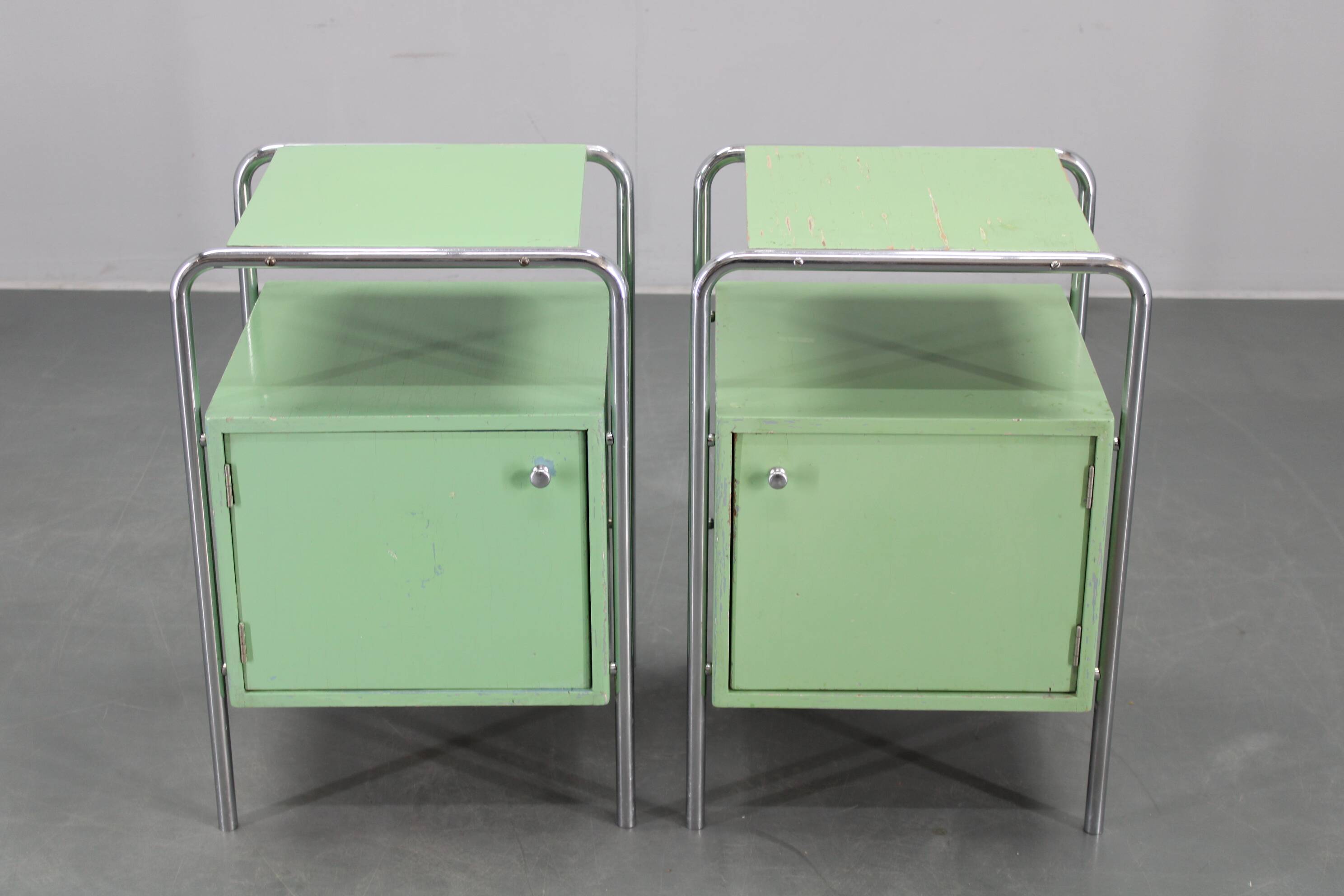 Pair of Bauhaus bedside tables, 1930, Czechoslovakia