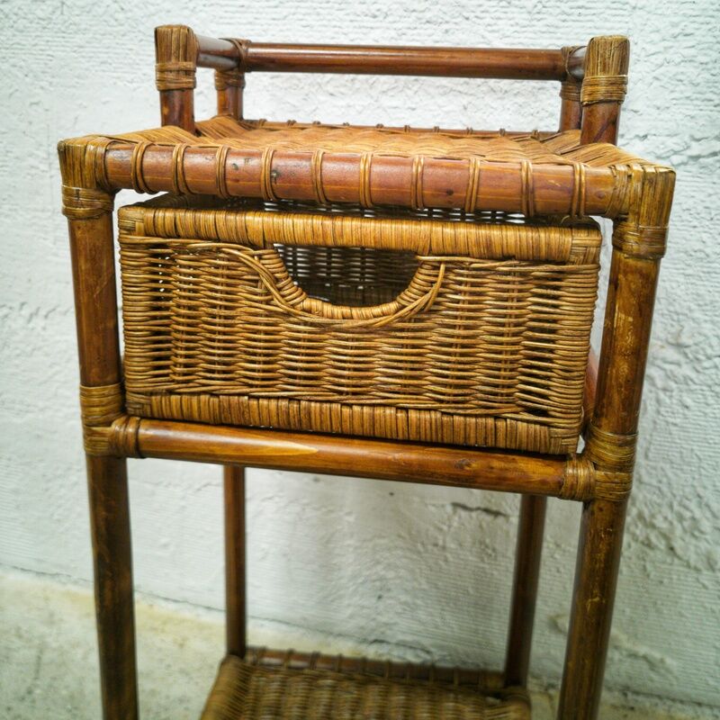 Woven wicker bedside table