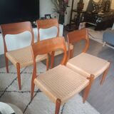 4 chaises en teck et corde par Harry Ostergaard pour Randers Mobelfabrik