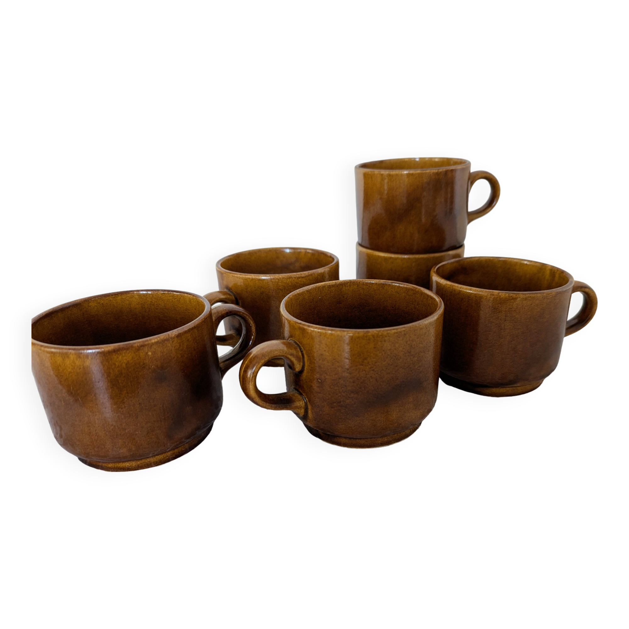 6 vintage stoneware cups