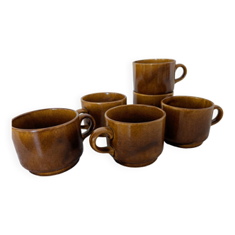 6 vintage stoneware cups