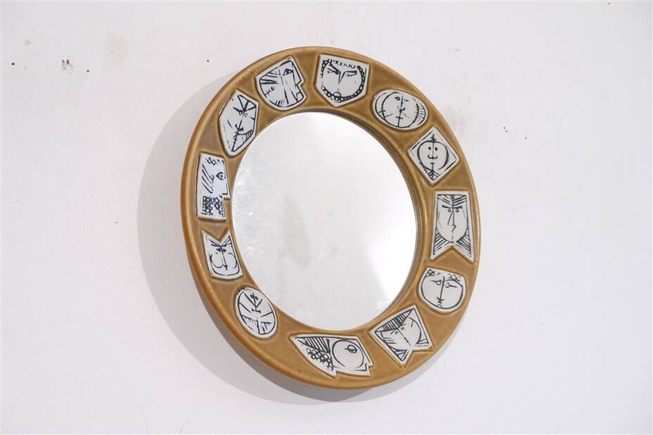 Ceramic mirror by Lisa Larsson for Gustavsberg 1960