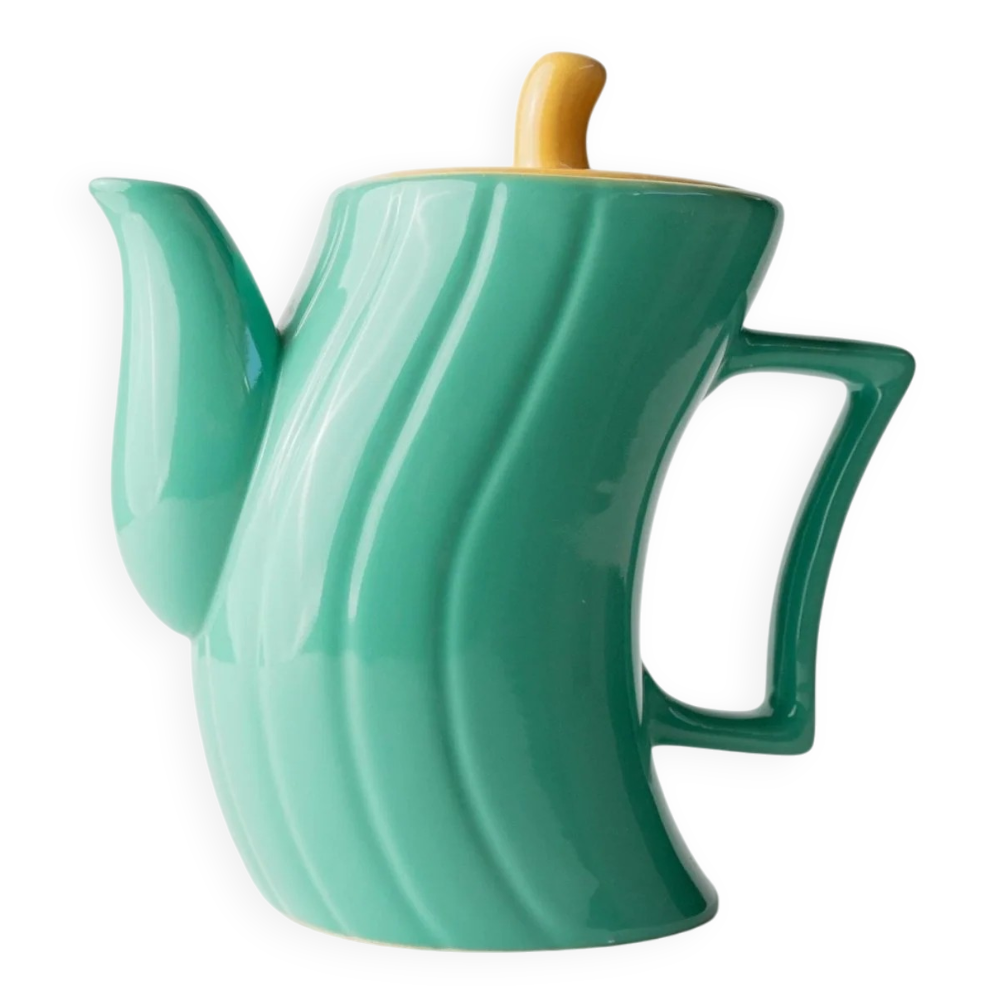 Théière en céramique turquoise par Massimo Iosa Ghini pour Naj Oleari – Couvercle jaune, flair postmoderne Memphis, années 1980.