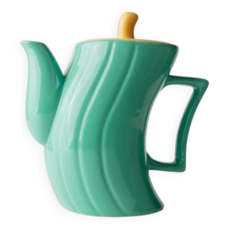 Turquoise Ceramic Teapot by Massimo Iosa Ghini for Naj Oleari – Yellow Lid, Postmodern Memphis Flair, 1980s