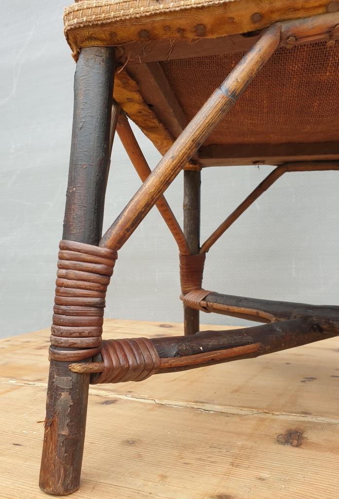 Children's armchair 1890 Chestnut, Rattan and damask velvet