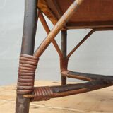 Fauteuil enfant 1890 châtaigner, rotin et velours damassé