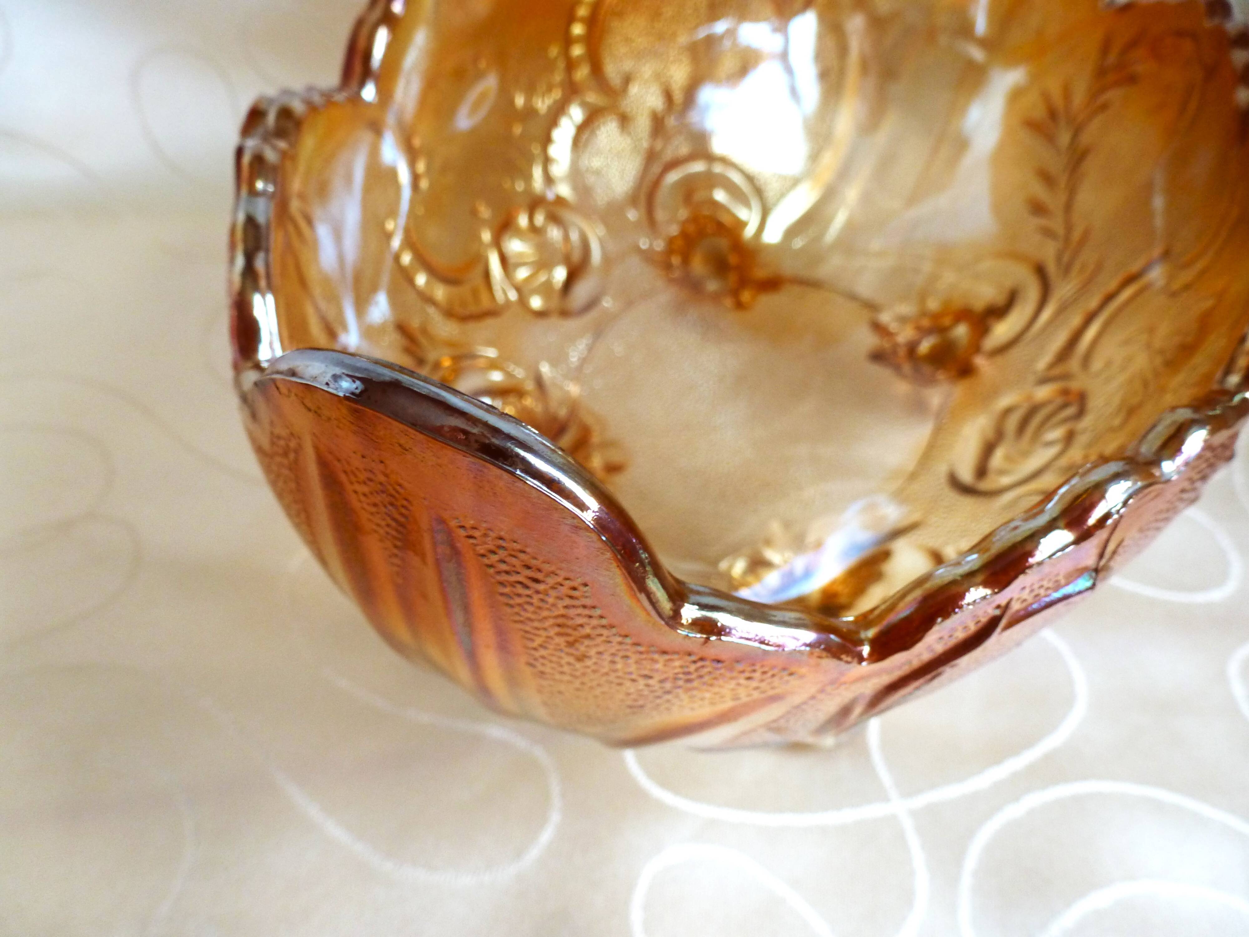 Glass fruit basket, Inwald Carnival molded glass bowl.