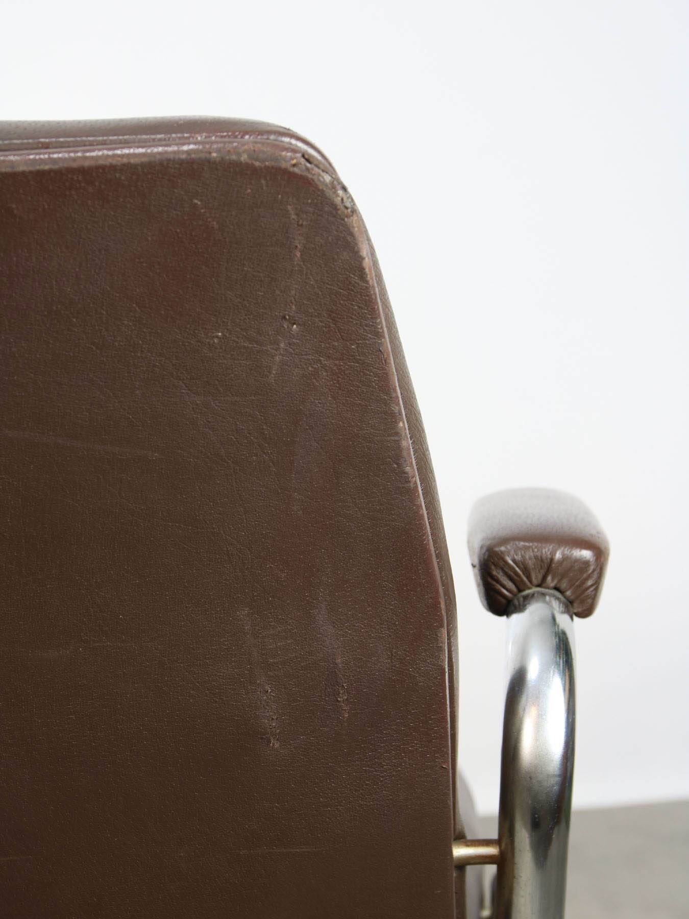 Mid-Century Italian Brown Leather Swivel Chair