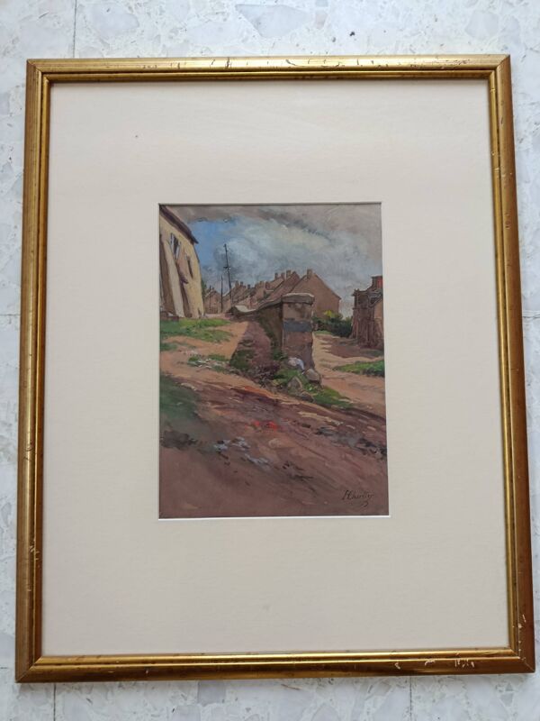 Aquarelle d'henri chartier : rues de village vers 1900, peintre militaire