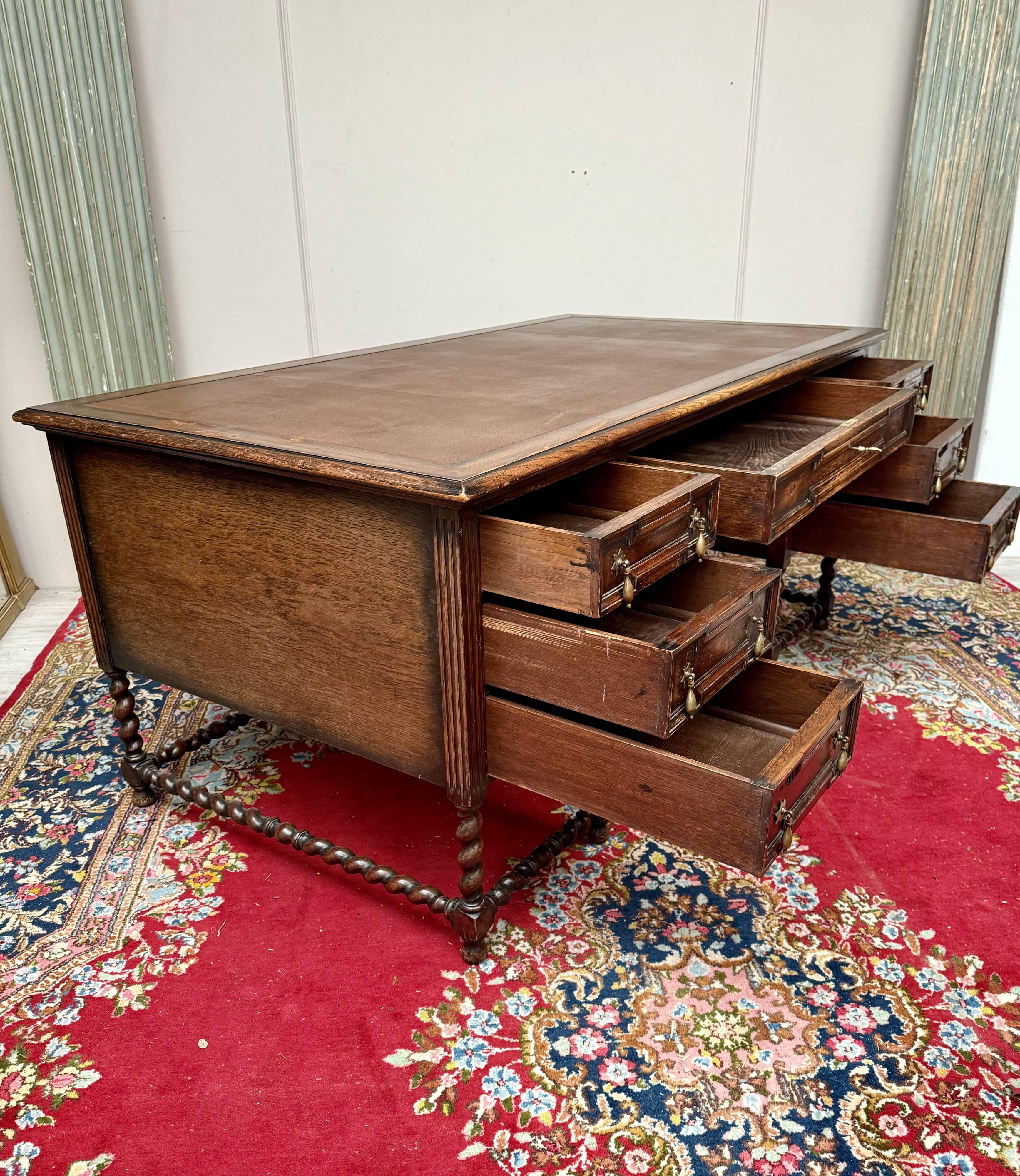 Mazarin desk in Louis XIII style made of solid oak.