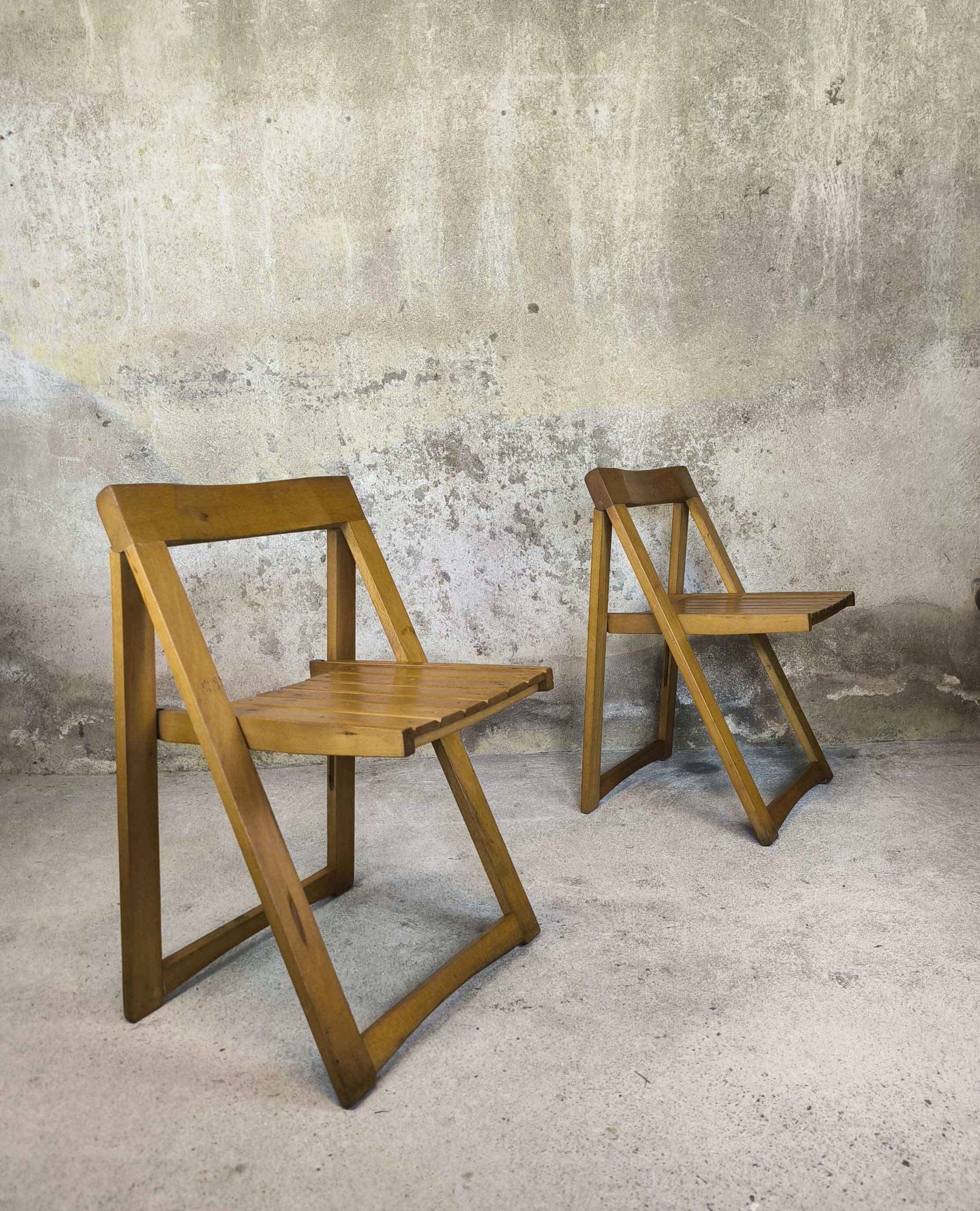 Pair of vintage folding wooden chairs by Aldo Jacober