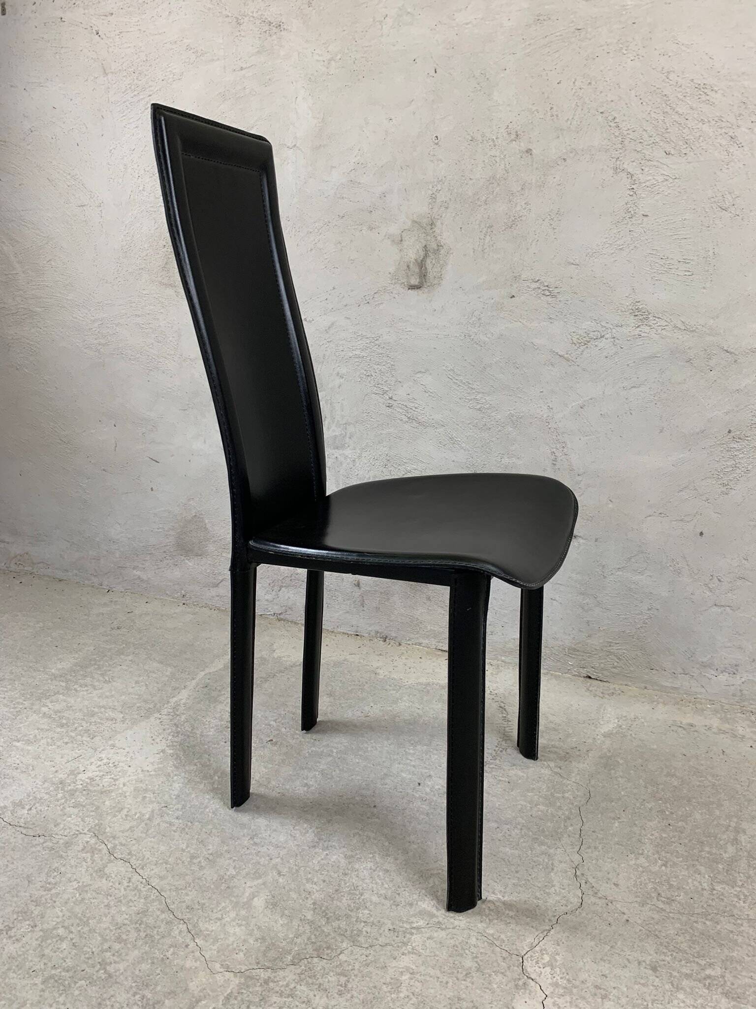 Set of 4 Italian Black Leather Dining Chairs