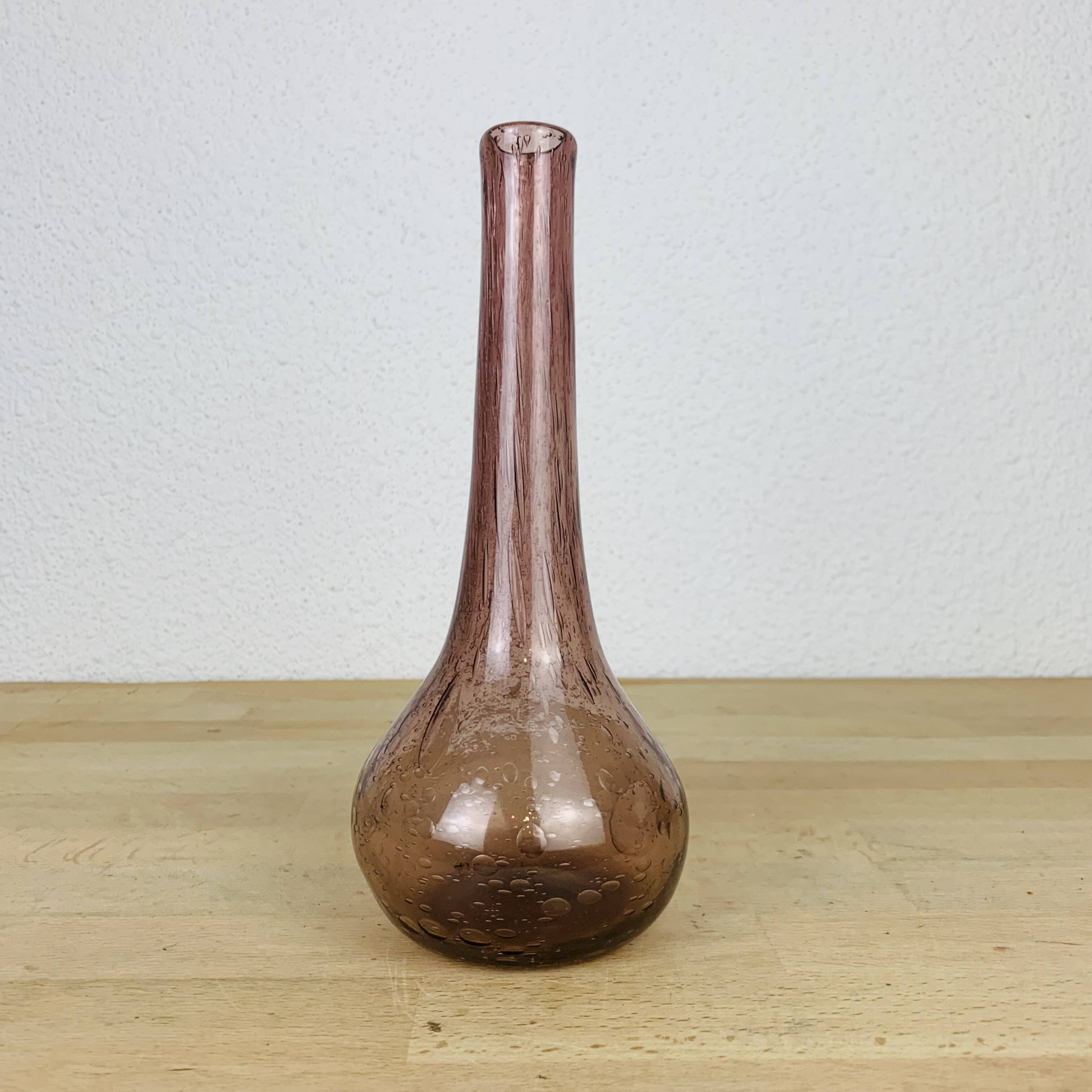 Biot purple bubbled glass soliflore vase