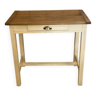 Small wooden desk table in patinated wood