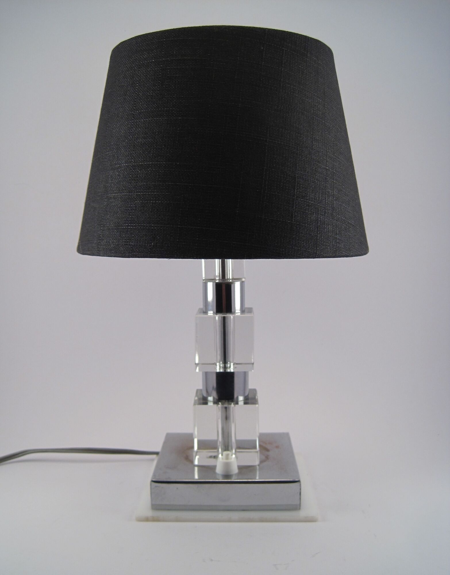 Modernist seventies table lamp 1970 cubes cut glass and chrome metal cylinders