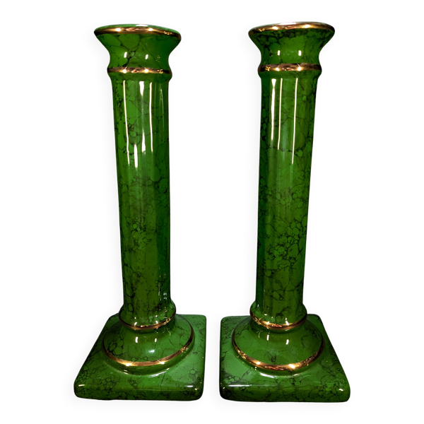 Paire de Colonnes Décoratives Néoclassiques Hollywood Regency 33x12 cm