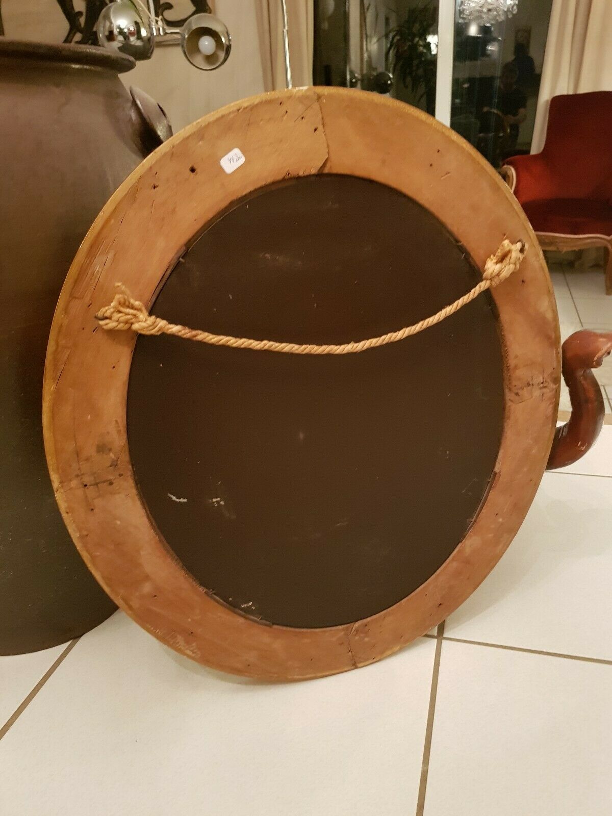 Old oval mirror gilded wood with gold leaf Napoleon III 60x51cm