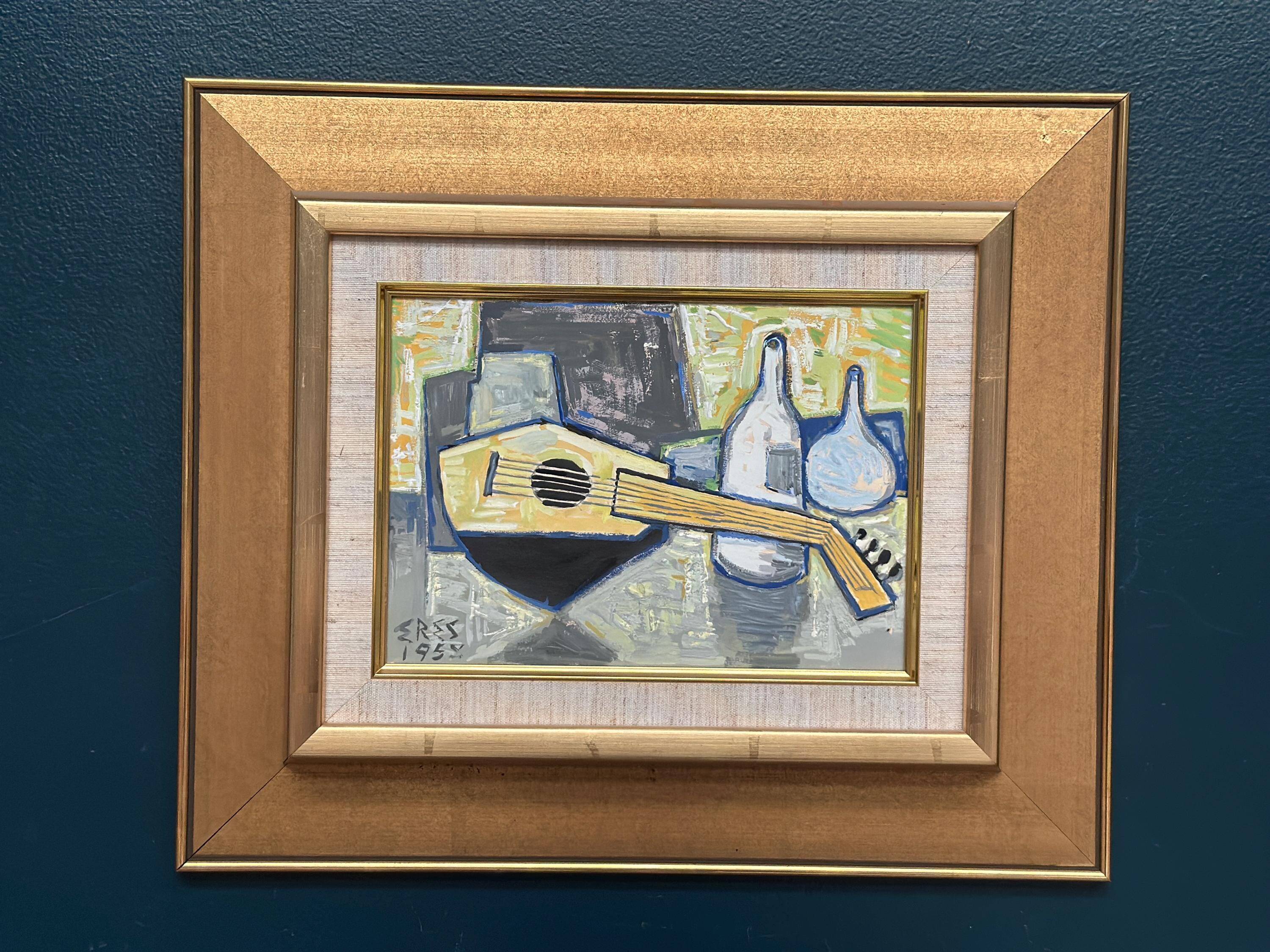 Original Swedish Oil on Panel – “Still Life with Lute” by Arnold Eres