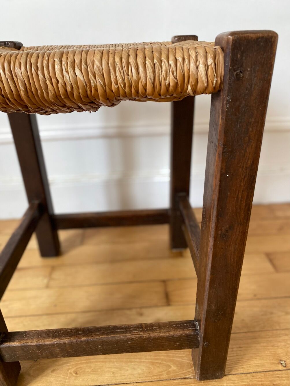 Wooden stool and antique straw