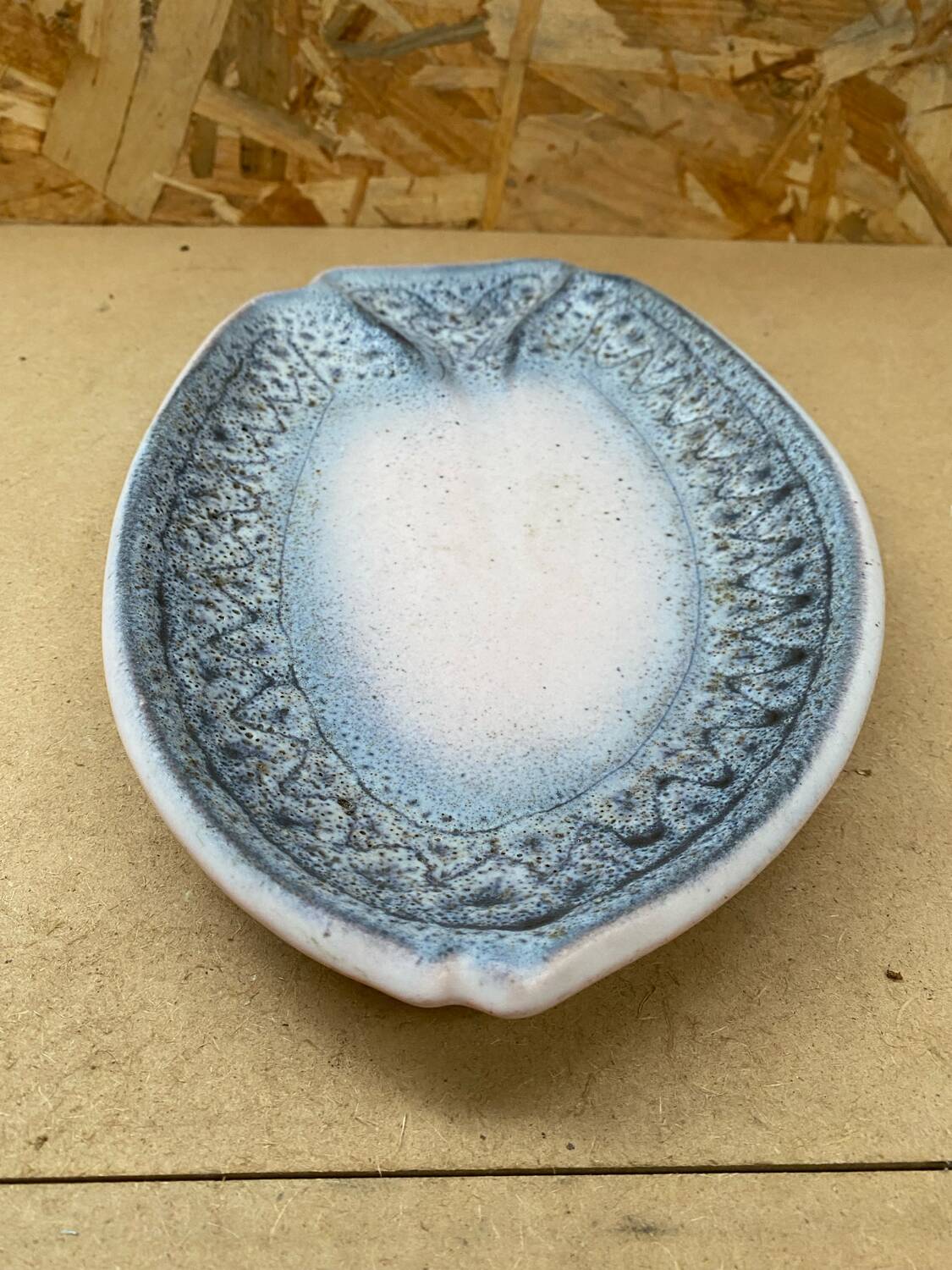 Old vallauris dish by jean austruy fish shape ceramic blue gray #b654