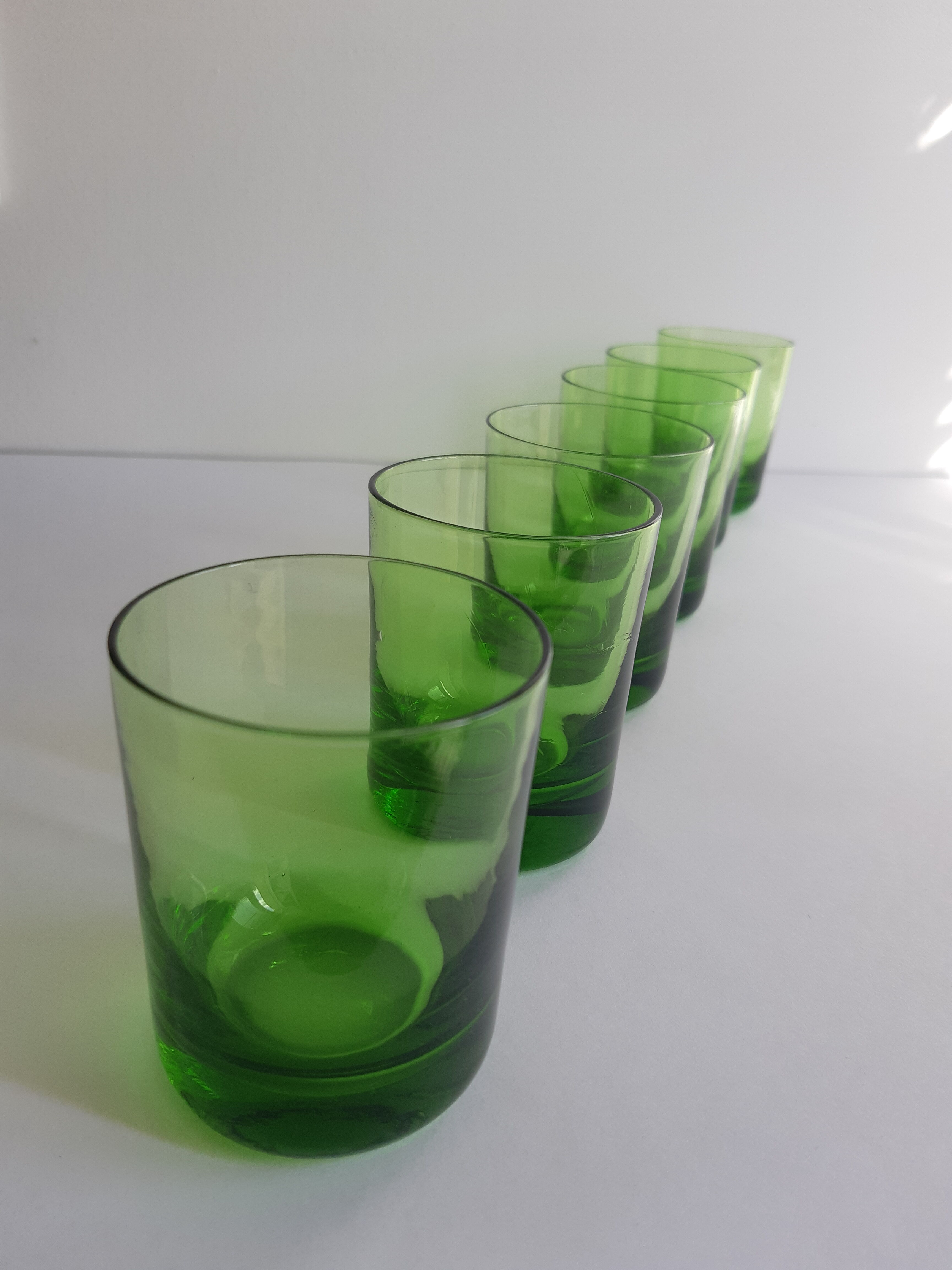 Set of 6 green vintage liqueur glasses