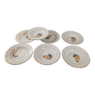 Gien lot vintage français 10 assiettes à soupe gardanne decor roses fleurs shabby