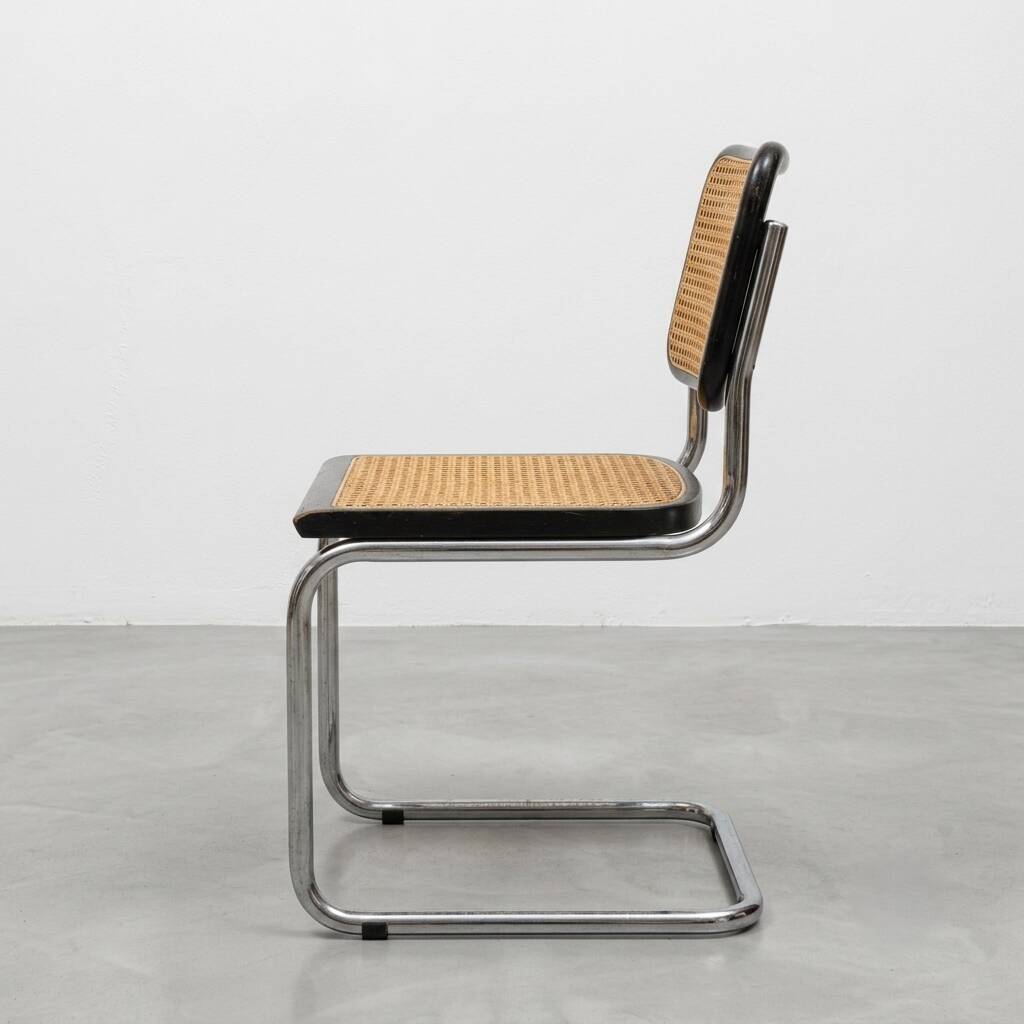 Set of 4 black Cesca B32 chairs by Marcel Breuer, Italy, 1980s.