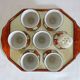 Vintage iridescent set of 6 egg cups, salt shaker, tray and pitchers