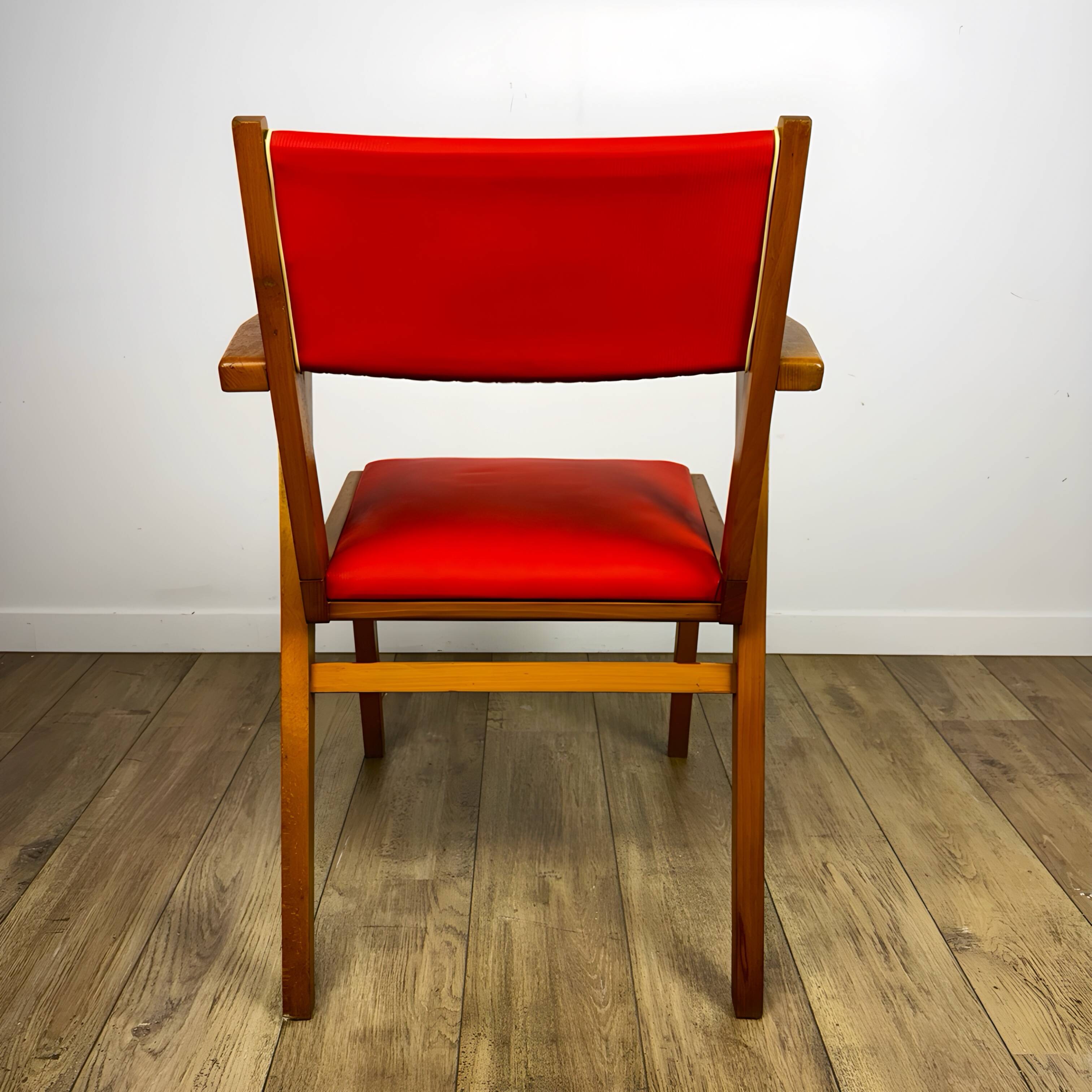 Pair of Scandinavian bridge armchairs in wood and vinyl from the 1950s.